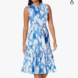 New Tahari ASL Women's Sleeveless Ruffle Neck Printed Crinkle Midi Dress
J